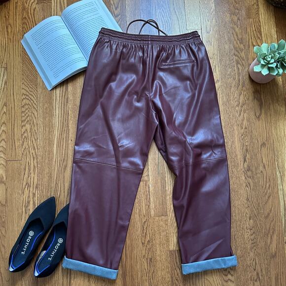 MNG Burgundy Faux Leather Drawstring Pants - Picture 8 of 8